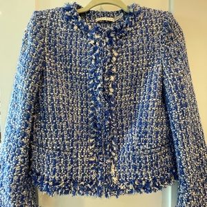 Alice + Olivia Size Small Tweed Blazer Jacket in Blue and White
